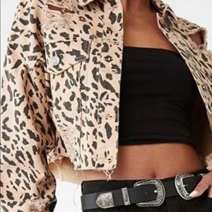 Forever21 Crop Cheetah print denim jacket